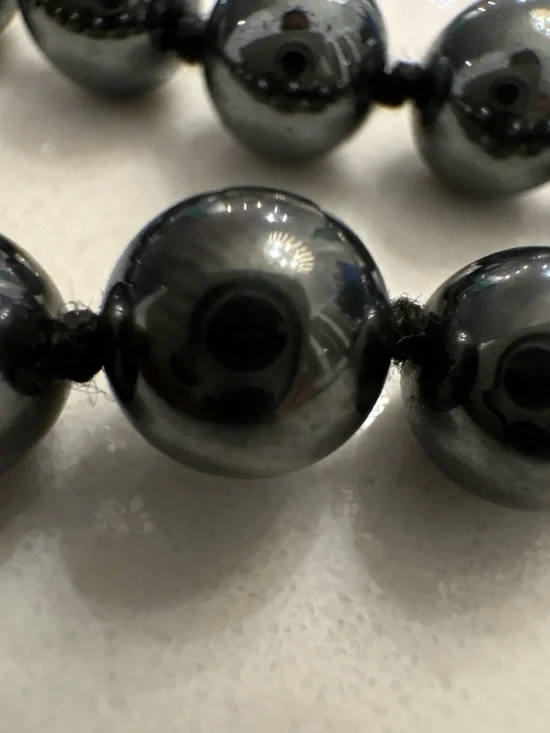 Long Black Hematite Bead Necklace – 32” Knotted Strand, Layering Piece - Picture 5 of 5